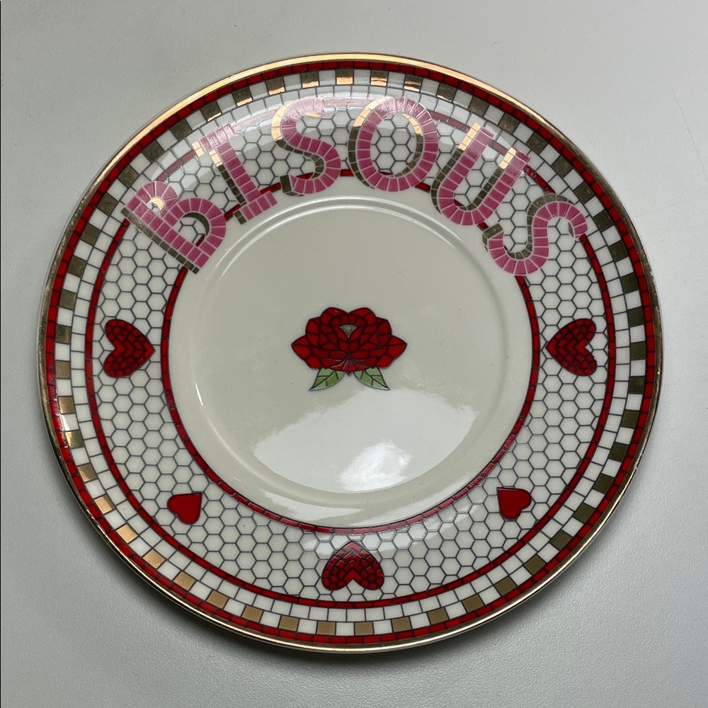 NWT Anthropologie Bistro Tile Espresso Cup and Saucer Set with gold details - Picture 3 of 7